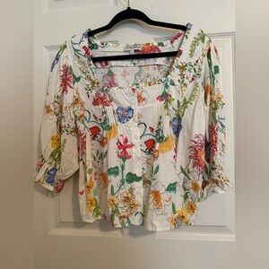 New! Laura Ashley Spring Floral Linen Blouse - Small